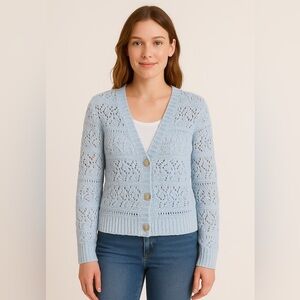 Love Ellie Light Blue Open Knit Cardigan Sweater Women’s Medium
